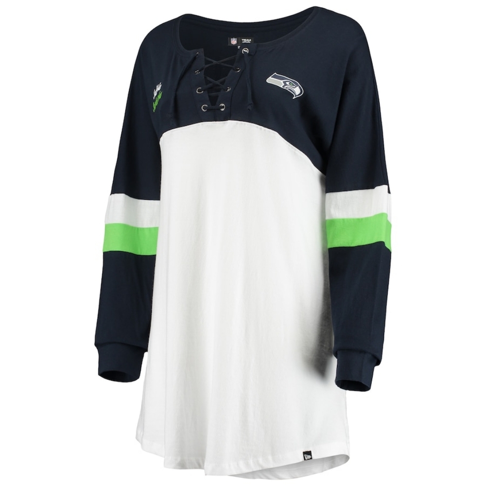 Seattle Seahawks New Era Women's Athletic Varsity Lace-Up V-Neck Long Sleeve